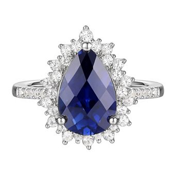 Sterling Silver Lab-Created Sapphire, Lab-Created White Sapphire Solitaire Ring