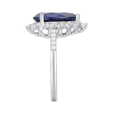 Sterling Silver Lab-Created Sapphire, Lab-Created White Sapphire Solitaire Ring