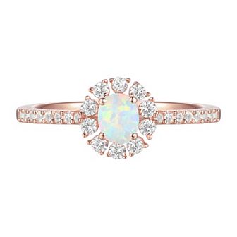 14k Rose Gold Over Silver Lab-Created Opal, Lab-Created White Sapphire Solitaire Ring