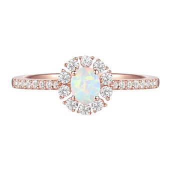 MASTERPIECE 14k Rose Gold Over Silver Lab-Created Opal, Lab-Created White Sapphire Solitaire Ring