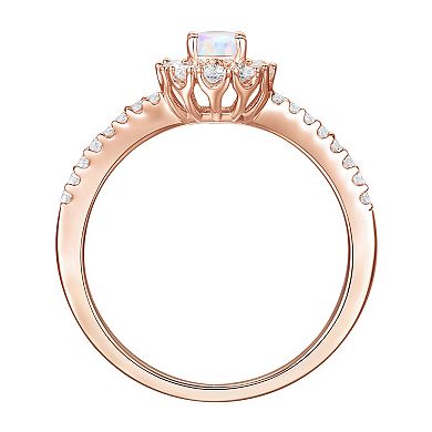 14k Rose Gold Over Silver Lab-Created Opal, Lab-Created White Sapphire Solitaire Ring