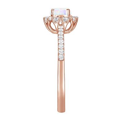 14k Rose Gold Over Silver Lab-Created Opal, Lab-Created White Sapphire Solitaire Ring