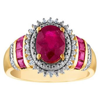 Tiara 14k Gold Plated Sterling Silver Ruby & Diamond Accent Ring