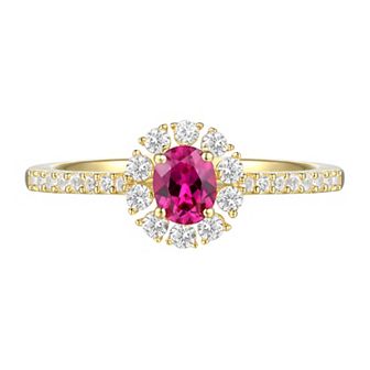 14k Gold Over Silver Lab-Created Ruby, Lab-Created White Sapphire Solitaire Ring