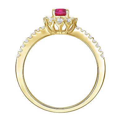 14k Gold Over Silver Lab-Created Ruby, Lab-Created White Sapphire Solitaire Ring