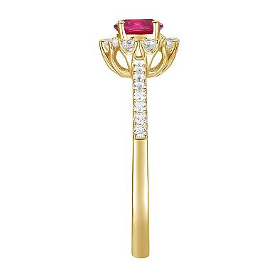 14k Gold Over Silver Lab-Created Ruby, Lab-Created White Sapphire Solitaire Ring