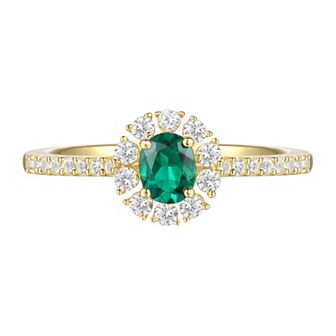 14k Gold Over Silver Lab-Created Emerald, Lab-Created White Sapphire Solitaire Ring