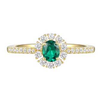14k Gold Over Silver Lab-Created Emerald, Lab-Created White Sapphire Solitaire Ring