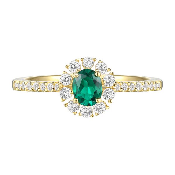 14k Gold Over Silver Lab-Created Emerald, Lab-Created White Sapphire ...