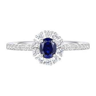 Sterling Silver Lab-Created Sapphire, Lab-Created White Sapphire Solitaire Ring
