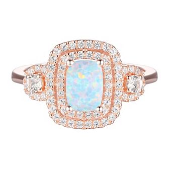14k Rose Gold Over Silver Lab-Created Opal, Lab-Created White Sapphire Solitaire Ring