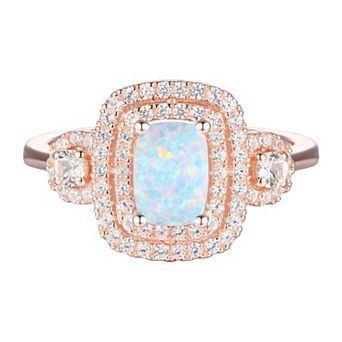 MASTERPIECE 14k Rose Gold Over Silver Lab-Created Opal, Lab-Created White Sapphire Solitaire Ring
