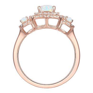 14k Rose Gold Over Silver Lab-Created Opal, Lab-Created White Sapphire Solitaire Ring