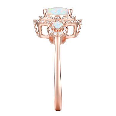 14k Rose Gold Over Silver Lab-Created Opal, Lab-Created White Sapphire Solitaire Ring