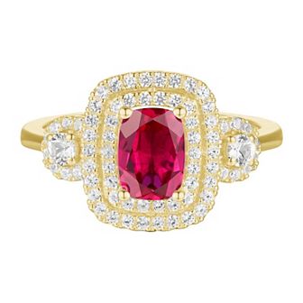 14k Gold Over Silver Lab-Created Ruby, Lab-Created White Sapphire Solitaire Ring
