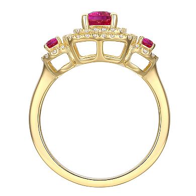 14k Gold Over Silver Lab-Created Ruby, Lab-Created White Sapphire Solitaire Ring