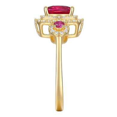 14k Gold Over Silver Lab-Created Ruby, Lab-Created White Sapphire Solitaire Ring