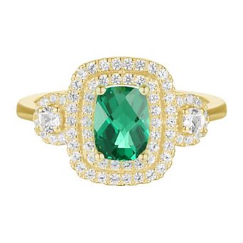 14k Gold Over Silver Lab-Created Emerald, Lab-Created White Sapphire Solitaire Ring