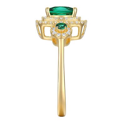 14k Gold Over Silver Lab-Created Emerald, Lab-Created White Sapphire Solitaire Ring