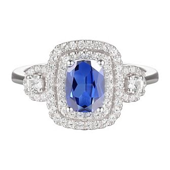 Sterling Silver Lab-Created Sapphire, Lab-Created White Sapphire Solitaire Ring
