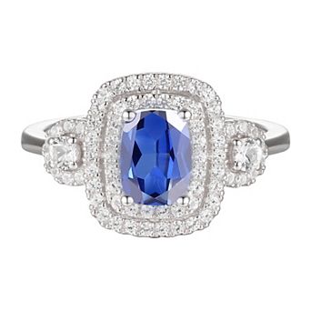 MASTERPIECE Sterling Silver Lab-Created Sapphire, Lab-Created White Sapphire Solitaire Ring