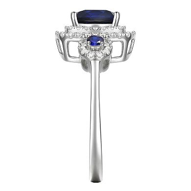 Sterling Silver Lab-Created Sapphire, Lab-Created White Sapphire Solitaire Ring