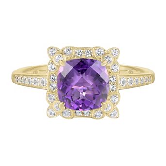 MASTERPIECE 14k Gold Over Silver Amethyst & Lab-Created White Sapphire Square Halo Ring