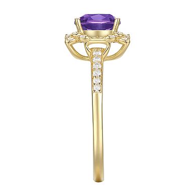 MASTERPIECE 14k Gold Over Silver Amethyst & Lab-Created White Sapphire Square Halo Ring