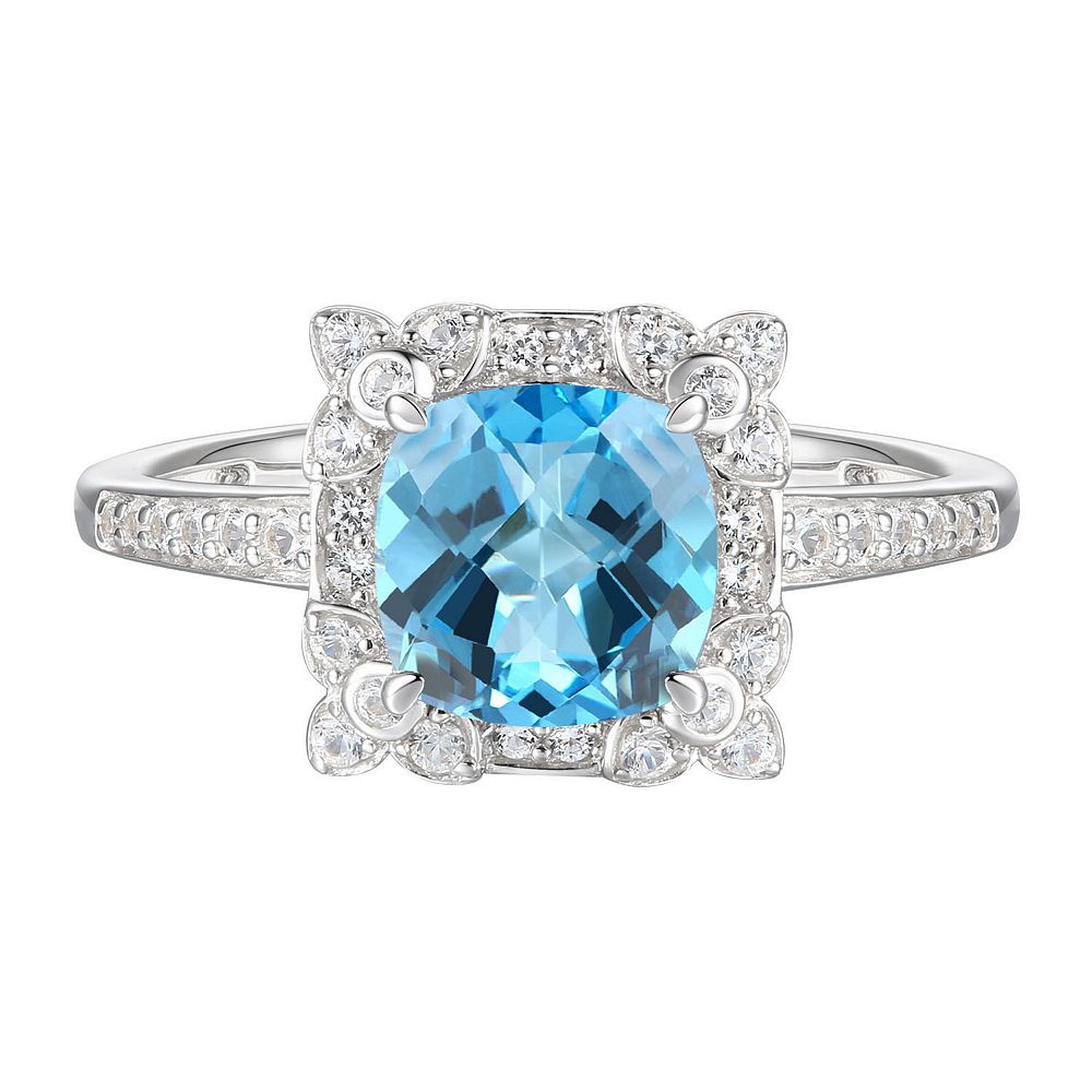 MASTERPIECE Sterling Silver Blue Topaz, Lab-Created White Sapphire ...