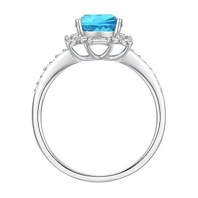 MASTERPIECE Sterling Silver Blue Topaz, Lab-Created White Sapphire Solitaire Ring