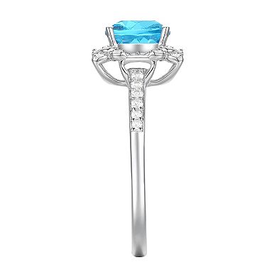 MASTERPIECE Sterling Silver Blue Topaz, Lab-Created White Sapphire Solitaire Ring