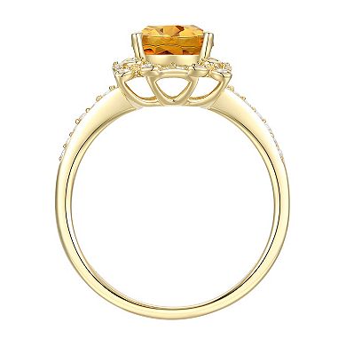 MASTERPIECE 14k Gold Over Silver Citrine, Lab-Created White Sapphire Square Halo Ring
