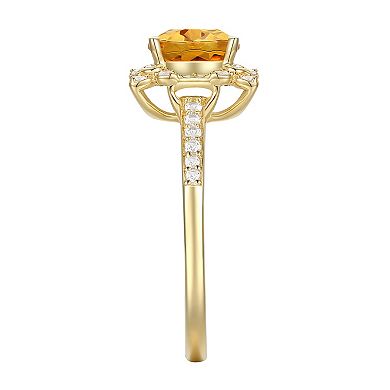 MASTERPIECE 14k Gold Over Silver Citrine, Lab-Created White Sapphire Square Halo Ring