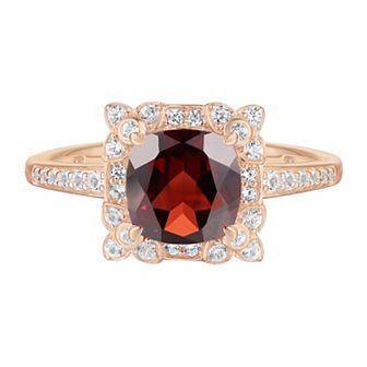 14k Rose Gold Over Silver Garnet, Lab-Created White Sapphire Solitaire Ring