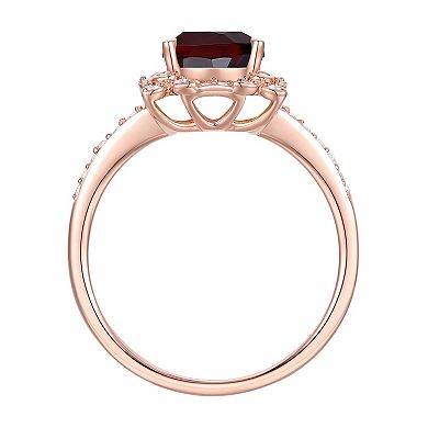 MASTERPIECE 14k Rose Gold Over Silver Garnet, Lab-Created White Sapphire Solitaire Ring