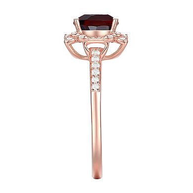 MASTERPIECE 14k Rose Gold Over Silver Garnet, Lab-Created White Sapphire Solitaire Ring