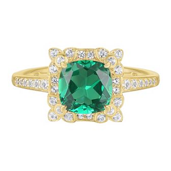 14k Gold Over Silver Lab-Created Emerald, Lab-Created White Sapphire Solitaire Ring