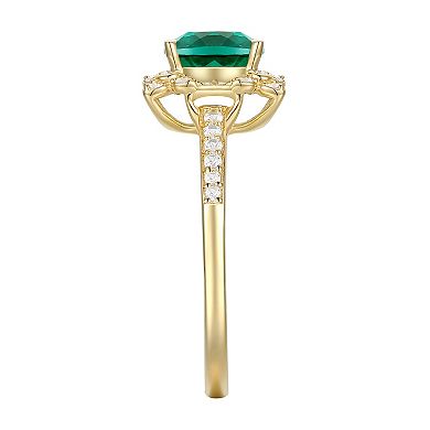 14k Gold Over Silver Lab-Created Emerald, Lab-Created White Sapphire Solitaire Ring