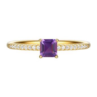 14k Gold Over Silver Square-Cut Amethyst & Lab-Created White Sapphire Ring