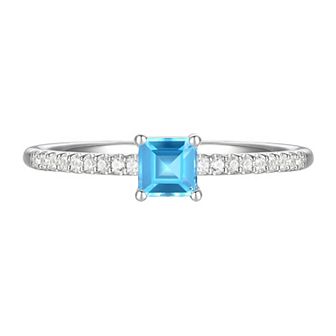 Sterling Silver Blue Topaz, Lab-Created White Sapphire Solitaire Ring