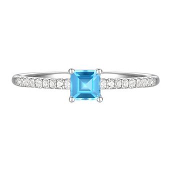 Sterling Silver Blue Topaz, Lab-Created White Sapphire Solitaire Ring