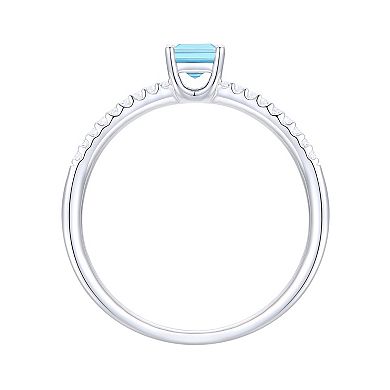 MASTERPIECE Sterling Silver Blue Topaz, Lab-Created White Sapphire Solitaire Ring