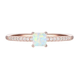14k Rose Gold Over Silver Lab-Created Opal, Lab-Created White Sapphire Solitaire Ring