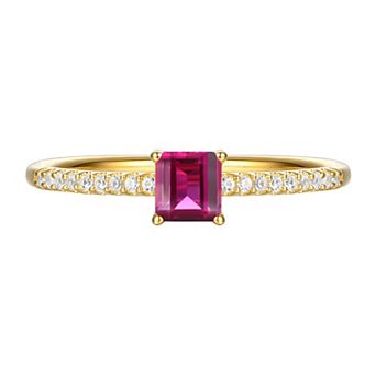 14k Gold Over Silver Lab-Created Ruby, Lab-Created White Sapphire Solitaire Ring