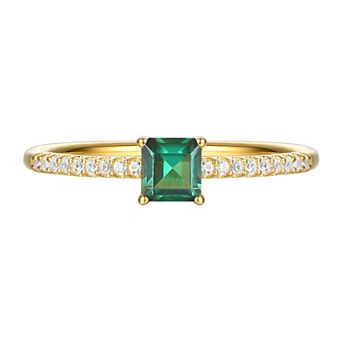 14k Gold Over Silver Lab-Created Emerald, Lab-Created White Sapphire Solitaire Ring