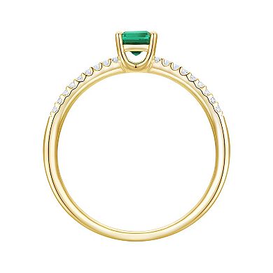 14k Gold Over Silver Lab-Created Emerald, Lab-Created White Sapphire Solitaire Ring