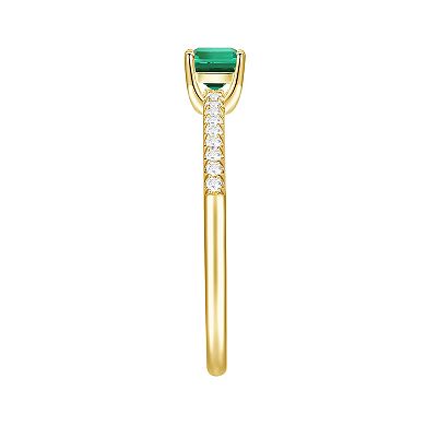 14k Gold Over Silver Lab-Created Emerald, Lab-Created White Sapphire Solitaire Ring