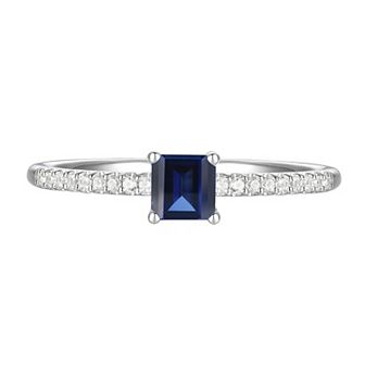 Sterling Silver Lab-Created Sapphire, Lab-Created White Sapphire Solitaire Ring