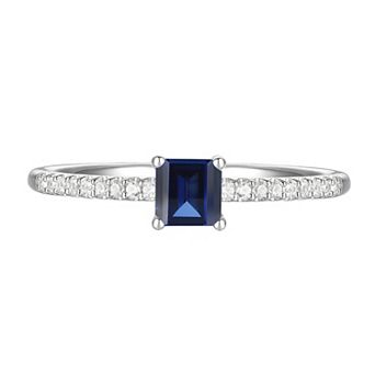 MASTERPIECE Sterling Silver Lab-Created Sapphire, Lab-Created White Sapphire Solitaire Ring