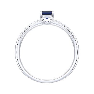 Sterling Silver Lab-Created SAPH, Lab-Created White Sapphire Solitaire Ring